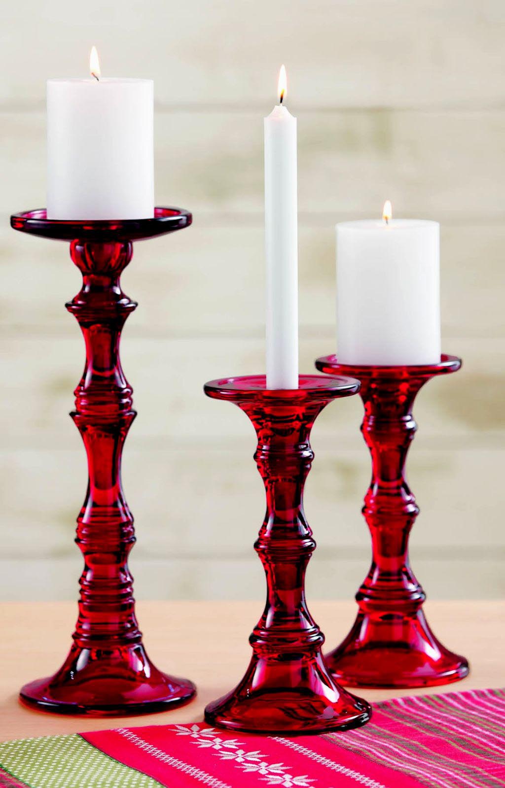 Red Hurricane Candle Holders