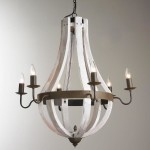 White Wood Beads and Iron Basket Chandelier
