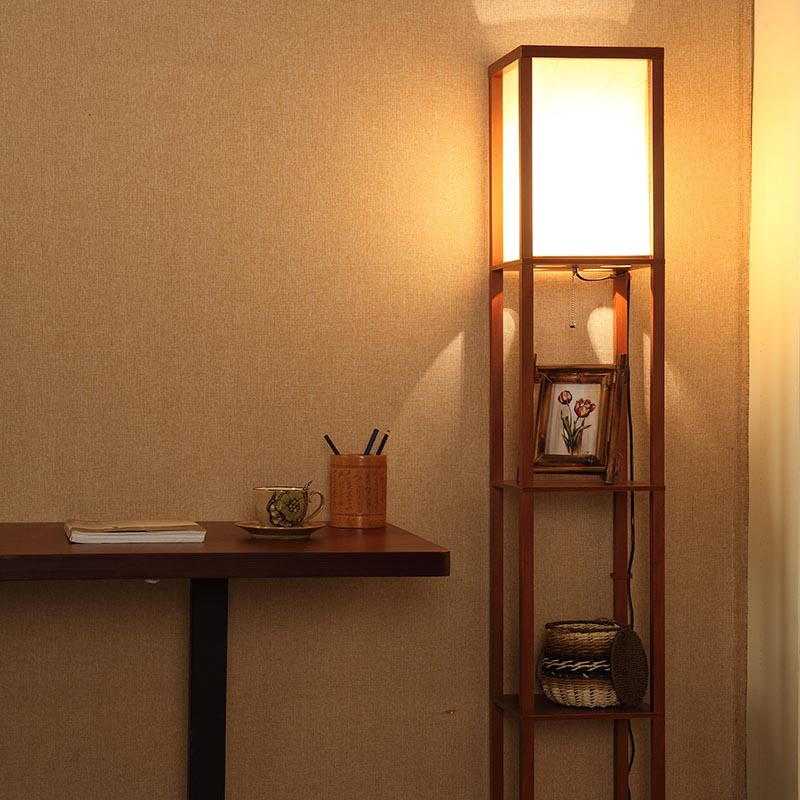 Wooden Floor Lamps with Shelves